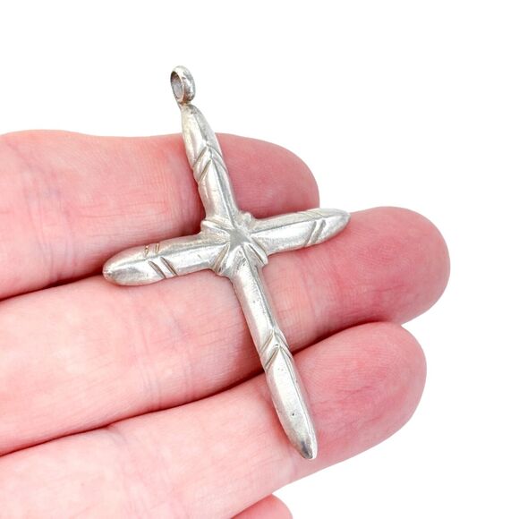 Vintage Sterling Silver 925 6cm Sandcast Cross Pendant - Picture 1 of 7